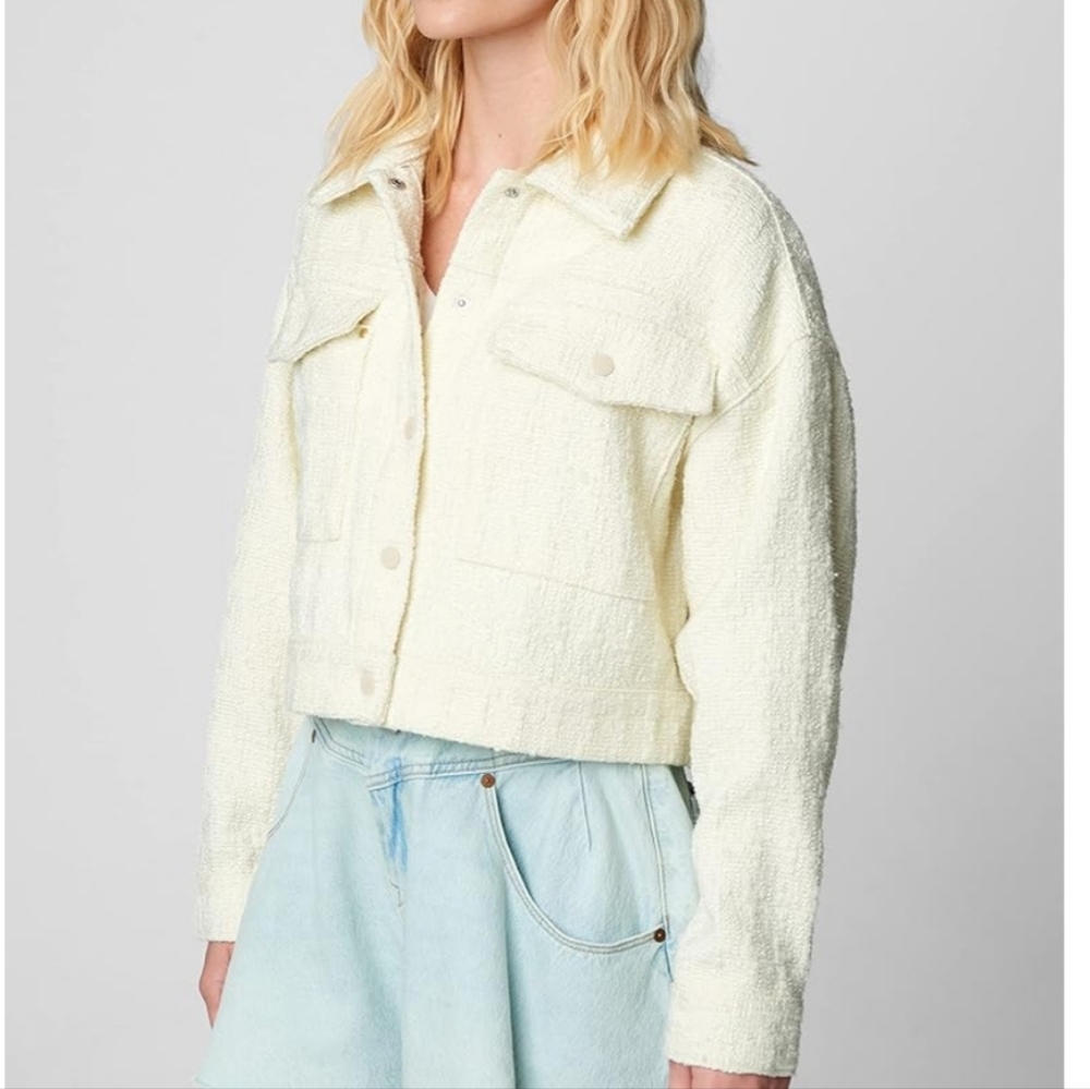 NWT Shinestar Tweed Jacket In White/Cream Combo Size XL